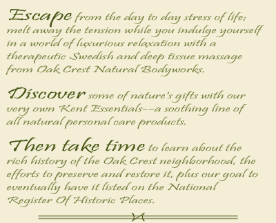 Welcome To Oak Crest Natural Bodyworks, Kent Essentials & Historic Oak Crest